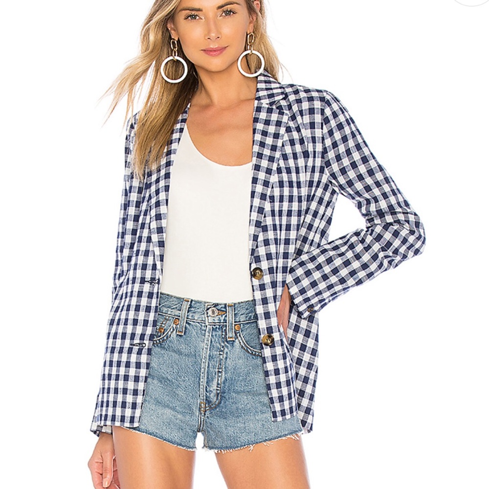 L’Academie navy and white checkered blazer